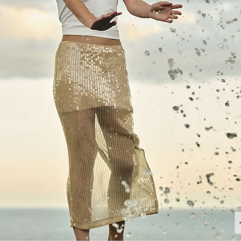 J. Crew Gold Sequin Midi Skirt